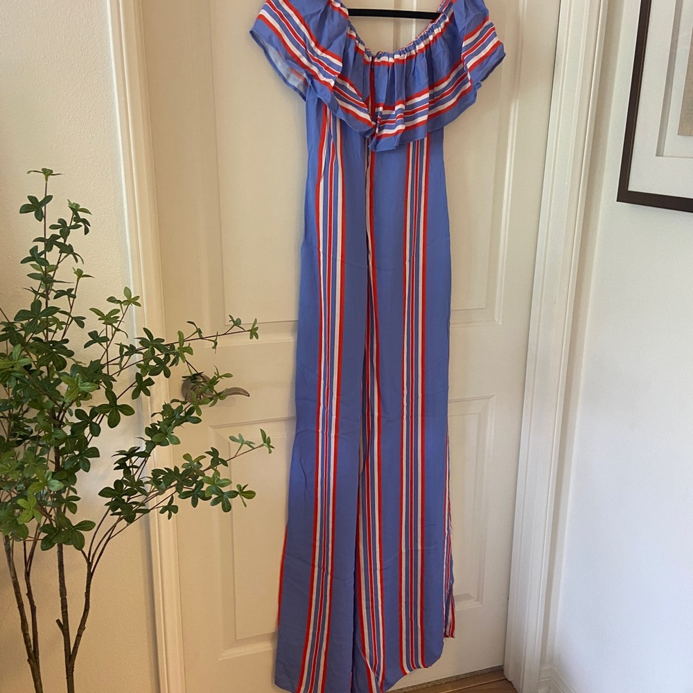Elisabetta Franchi Womens Blue & Red Striped Jumpsuit Size 42 Italy - Picture 6 of 7